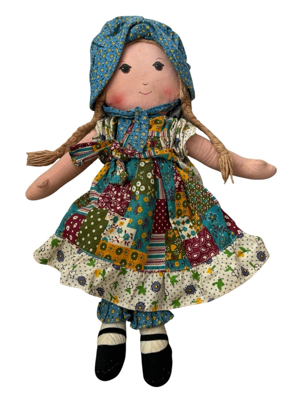 Vintage Holly Hobbie Rag Doll Patchwork Dress Prairie Cottagecore 16”